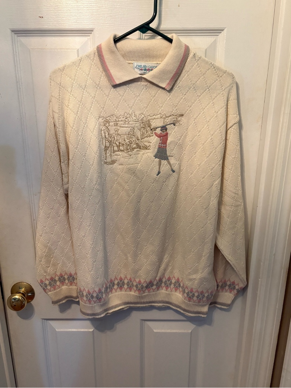Cream Golf-Scene Polo Sweater
